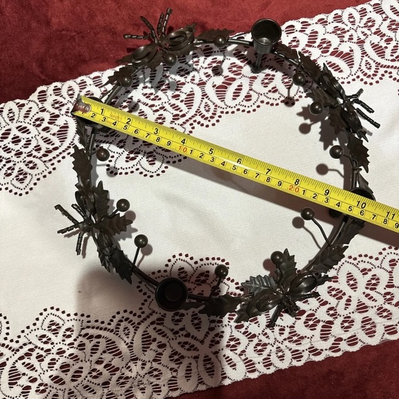 Vtg, Round Metal Advent Wreath. 4 Candlestick Holder, Bows,Holly,  Made In India - Picture 10 of 12